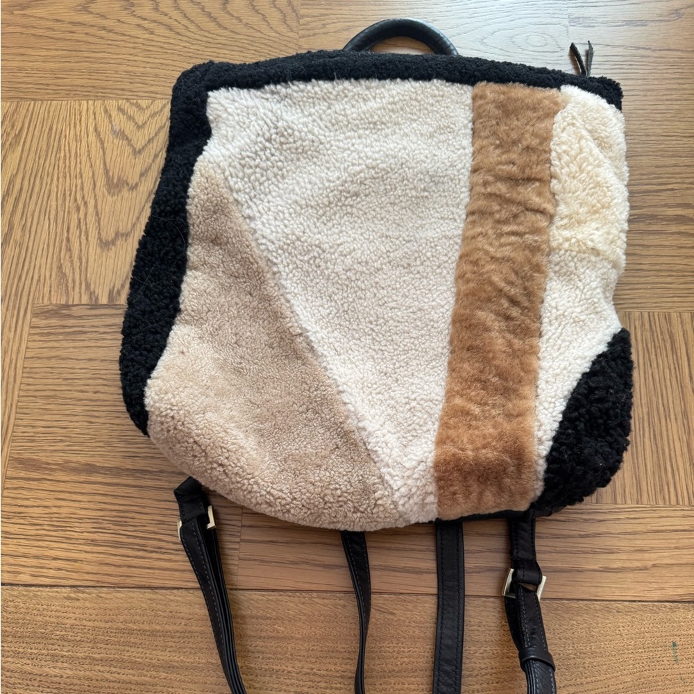 Cozy Black and Tan Shearling Women's Backpack. Like new!